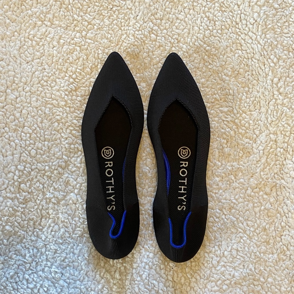 Rothy’s the point black with blue back